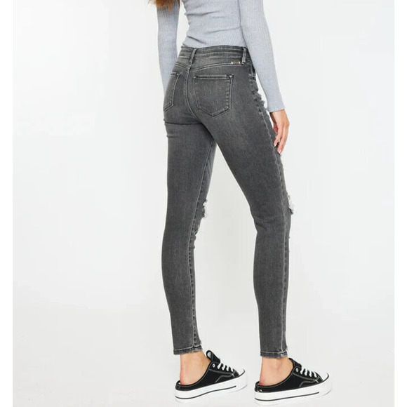 KanCan Cora Jean Womens 3/25 Light Gray Mid Rise Distressed Ripped Super Skinny - Picture 14 of 15